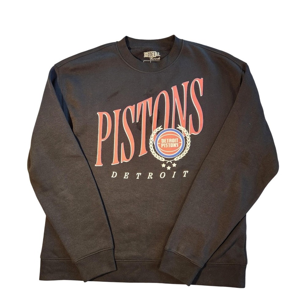Detroit Pistons Sweatshirt Mens XL Black NBA Basketball‎ Detail Threads Crewneck
